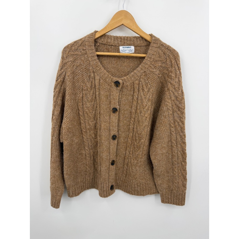 Old Navy Wild Cable Cardigan Women 3X Brown Belgian Waffle Cable Sweater